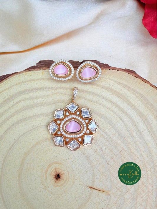 Kahani - Kundan Moissanite Baby Pink Pendant Set