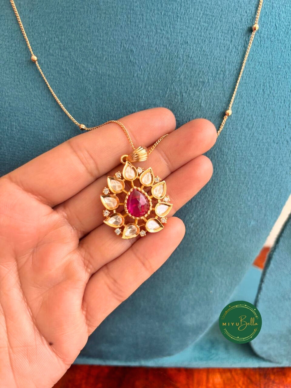 Kahani - Kundan & Moissanite Ruby Pendant Set