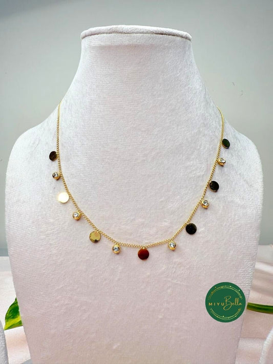 Kiara – Gold Disc & Crystal Drop Necklace