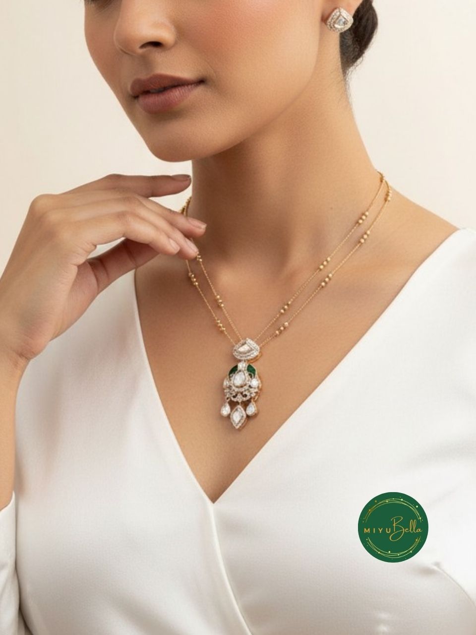 Kripa - Layered Kundan Moissanite Pendant Set