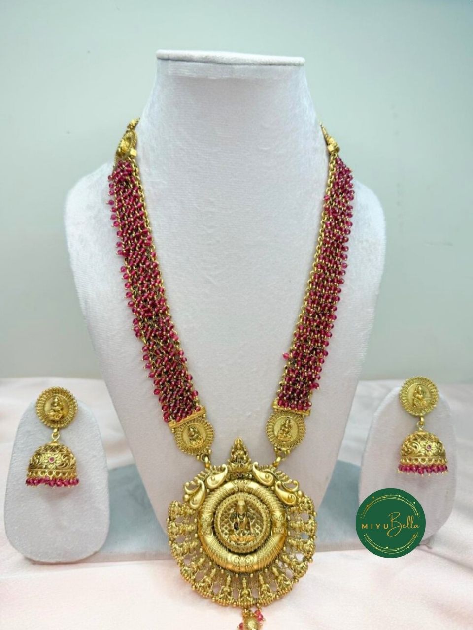 Meenakshi – Temple Set with Kemp Work and Oxidised Gold Finish