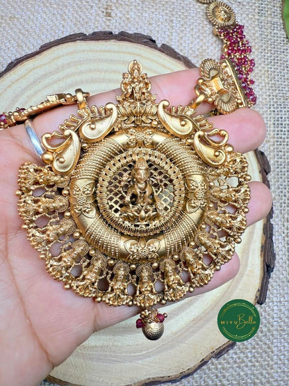 Meenakshi – Temple Set with Kemp Work and Oxidised Gold Finish