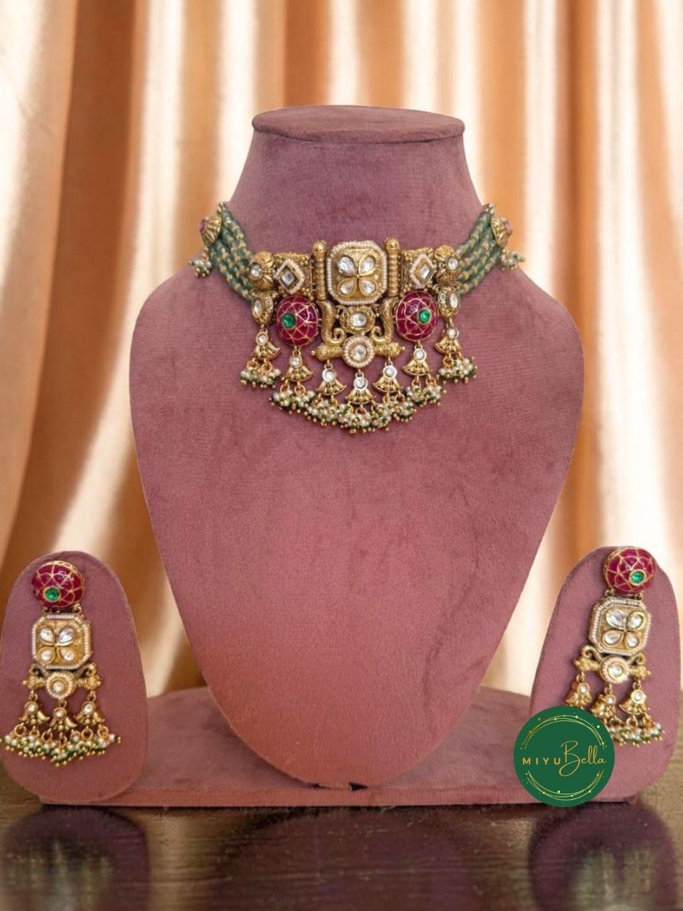 Meera - Paachi Kundan and Meenakari Choker Necklace