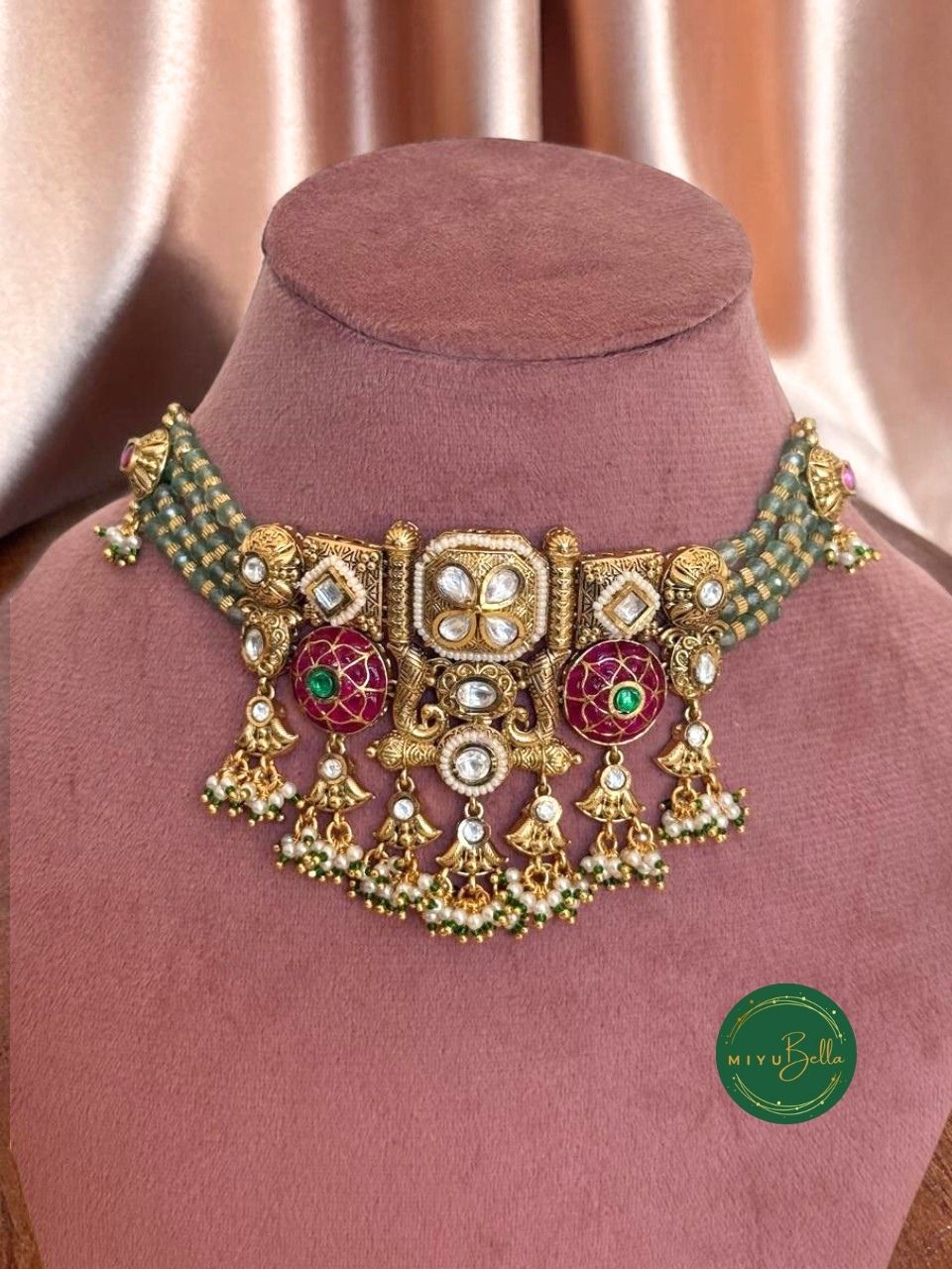 Meera - Paachi Kundan and Meenakari Choker Necklace