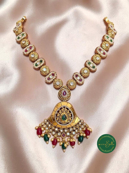 Meera - Pachi Kundan, Meenakari and Kemp Work Necklace Set