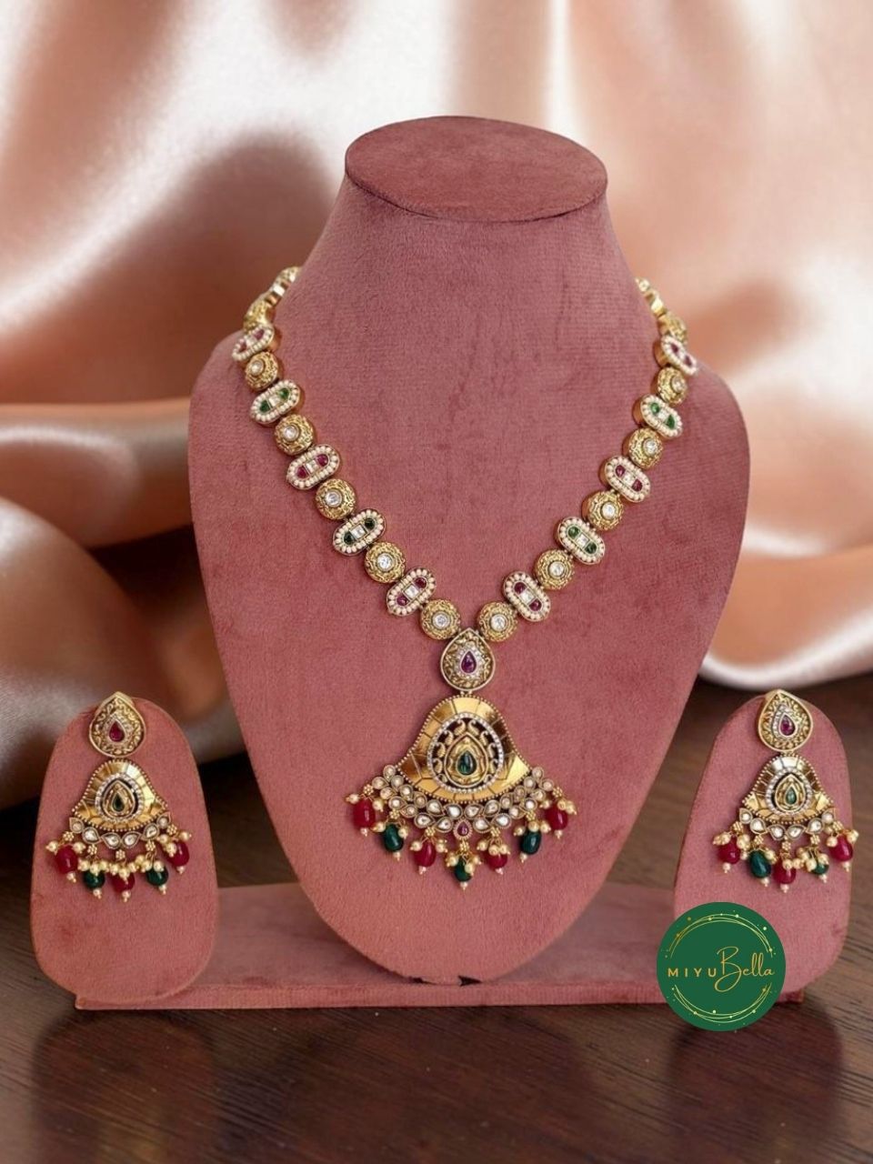 Meera - Pachi Kundan, Meenakari and Kemp Work Necklace Set