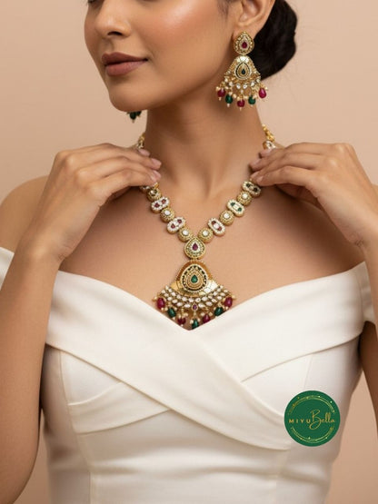 Meera - Pachi Kundan, Meenakari and Kemp Work Necklace Set