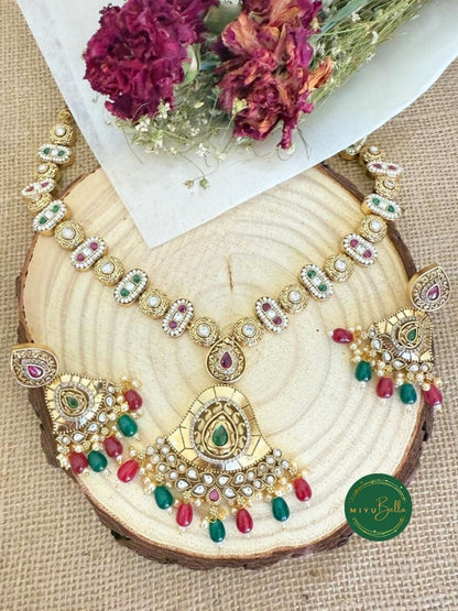 Meera - Pachi Kundan, Meenakari and Kemp Work Necklace Set