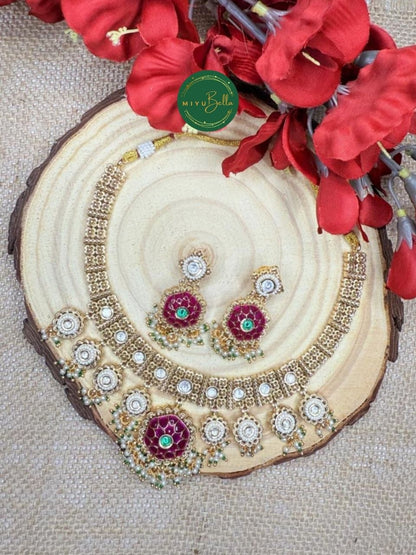 Meera - Pachi Kundan and Meenakari Choker Necklace Set