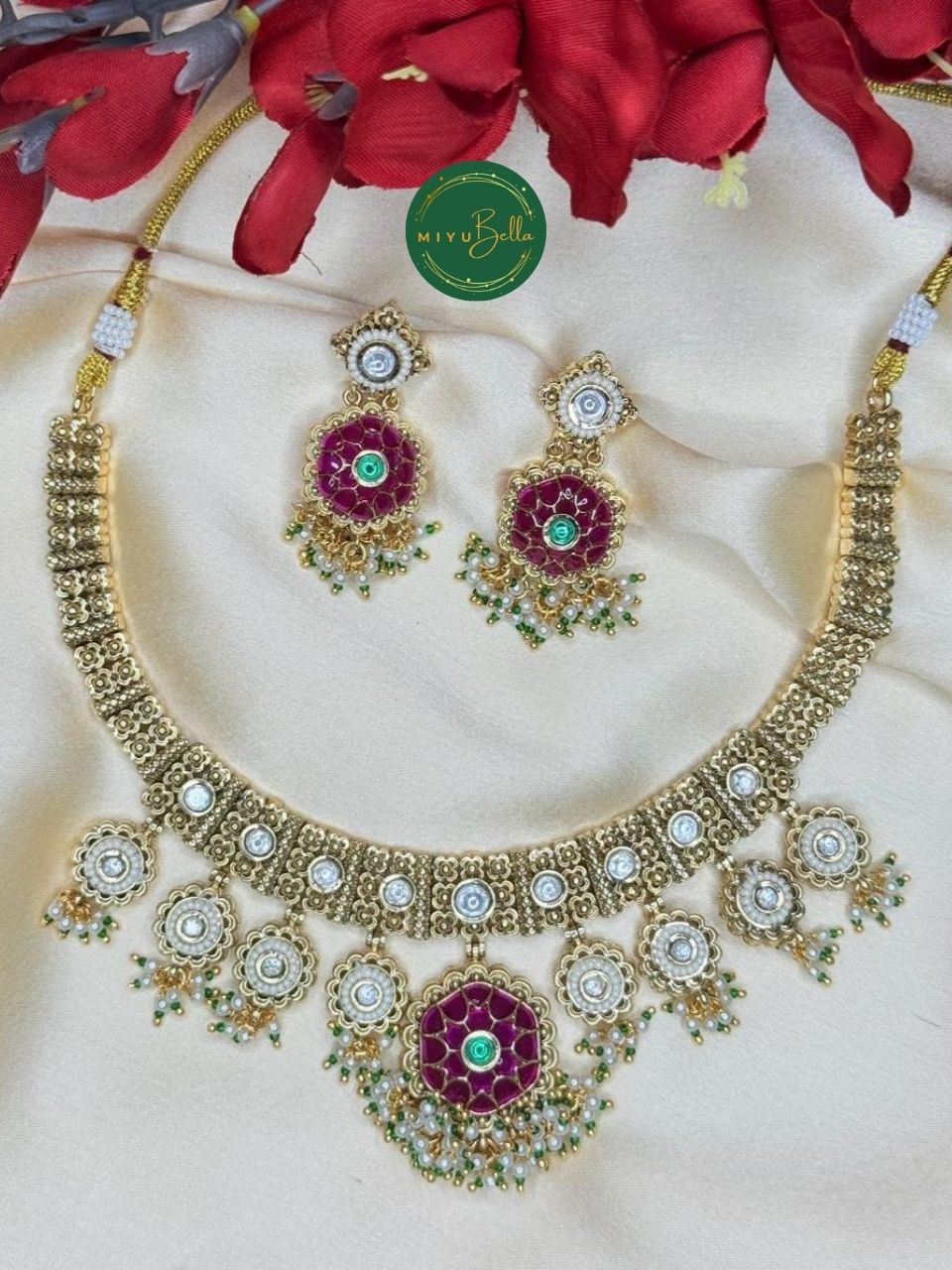 Meera - Pachi Kundan and Meenakari Choker Necklace Set