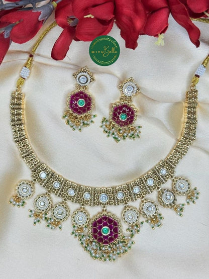 Meera - Pachi Kundan and Meenakari Choker Necklace Set