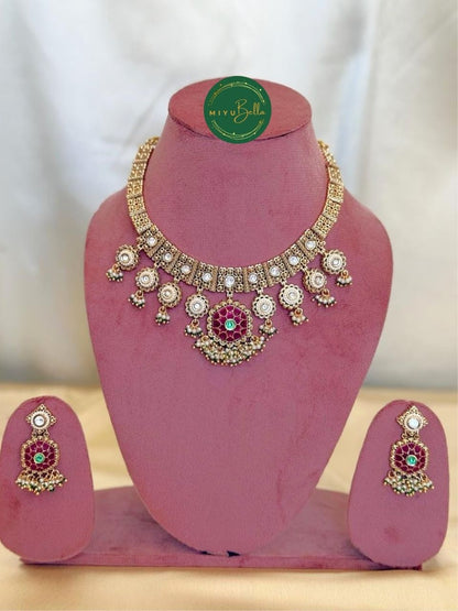 Meera - Pachi Kundan and Meenakari Choker Necklace Set
