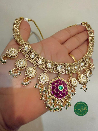 Meera - Pachi Kundan and Meenakari Choker Necklace Set