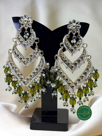 Mehar - Mehndi Green Kundan Chandbali Earrings