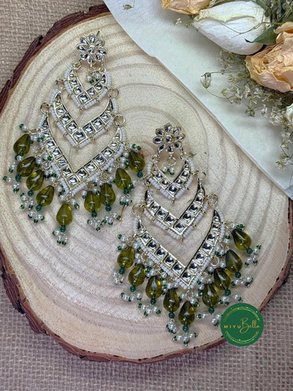 Mehar - Mehndi Green Kundan Chandbali Earrings