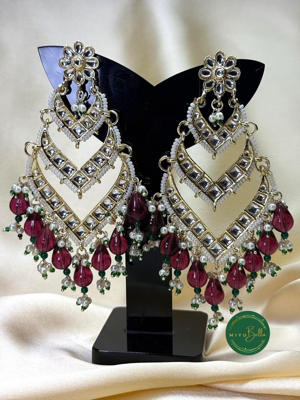 Mehar - Red Kundan Chandbali Earrings – Miyubella