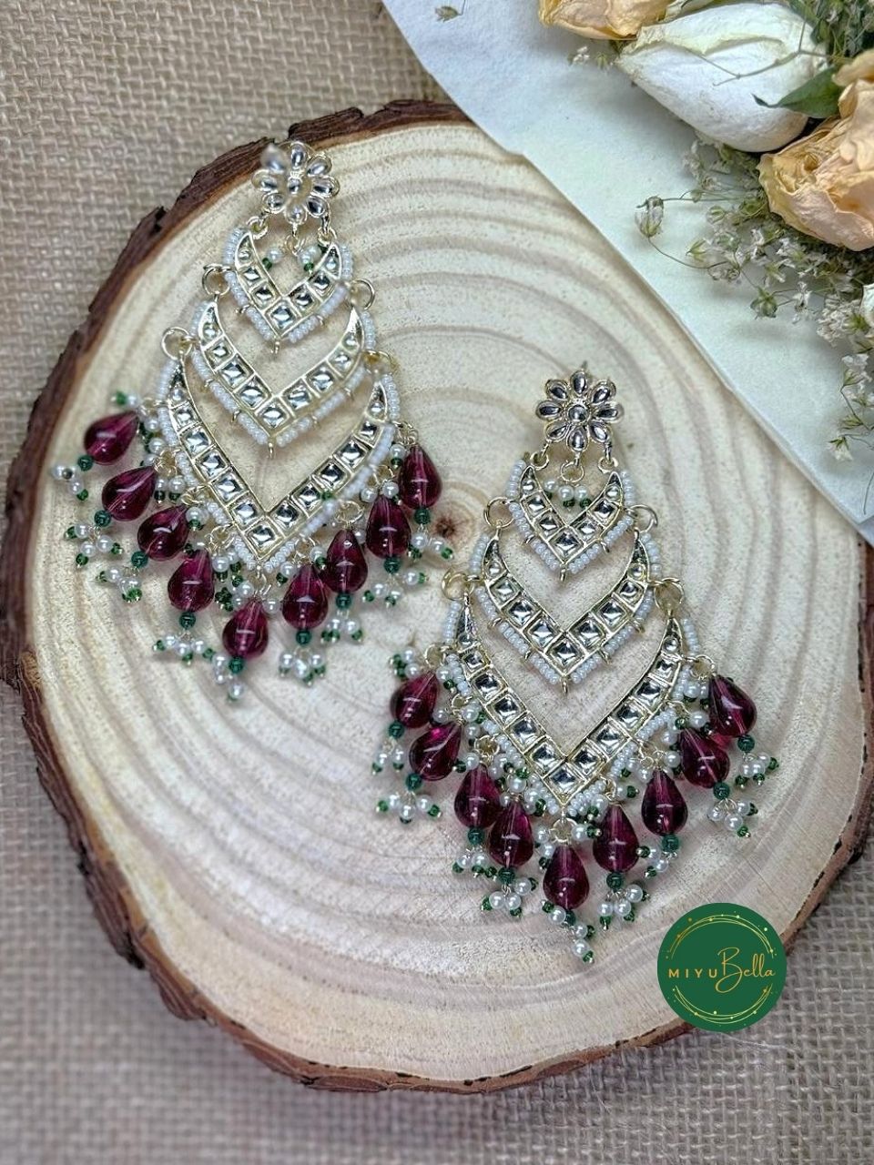 Mehar - Red Kundan Chandbali Earrings