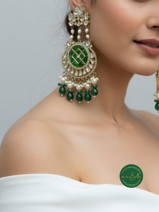 Nausheen – Regal Kundan Chandbalis with Emerald Hues