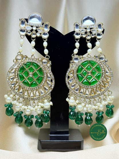 Nausheen – Regal Kundan Chandbalis with Emerald Hues