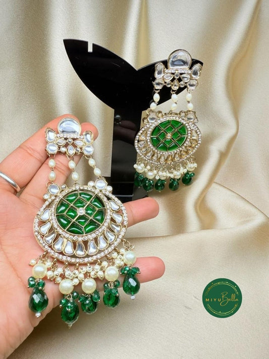 Nausheen – Regal Kundan Chandbalis with Emerald Hues
