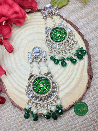 Nausheen – Regal Kundan Chandbalis with Emerald Hues