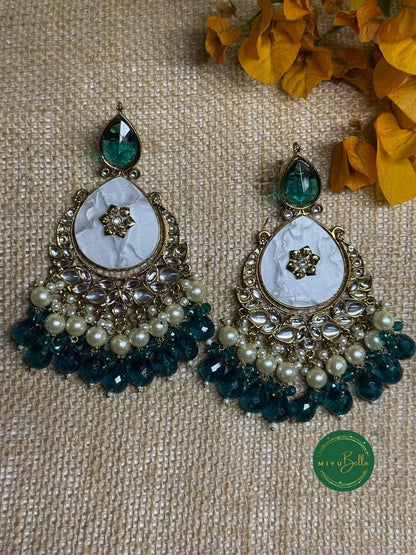 Noor Chandbali - Teal Green Kundan Earrings