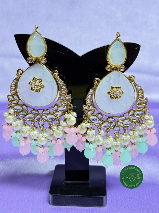 Noor Chandbali - Pastel Multicolor Kundan Earrings