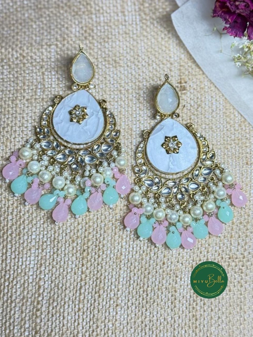 Noor Chandbali - Pastel Multicolor Kundan Earrings