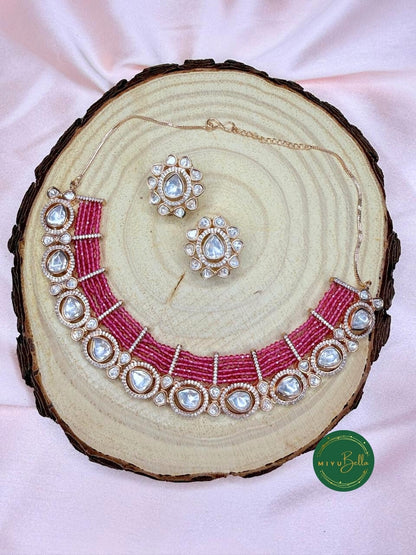 Priya - Moissanite and AD Rose Gold Ruby Short Set