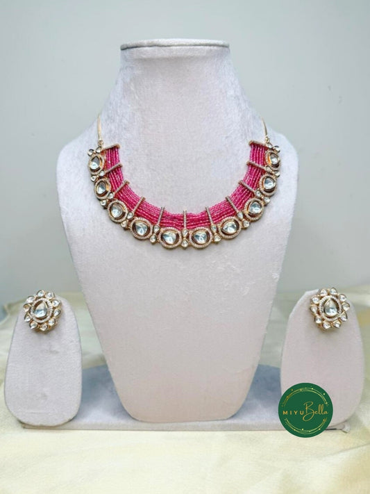 Priya - Moissanite and AD Rose Gold Ruby Short Set