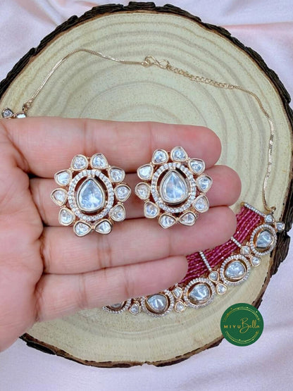 Priya - Moissanite and AD Rose Gold Ruby Short Set