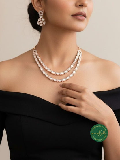 Priya - Layered AD and Moissanite Short Necklace Set
