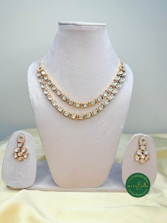 Priya - Layered AD and Moissanite Short Necklace Set