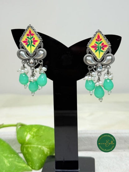 Rangrez - Floral Meenakari Earrings in Silver Finish