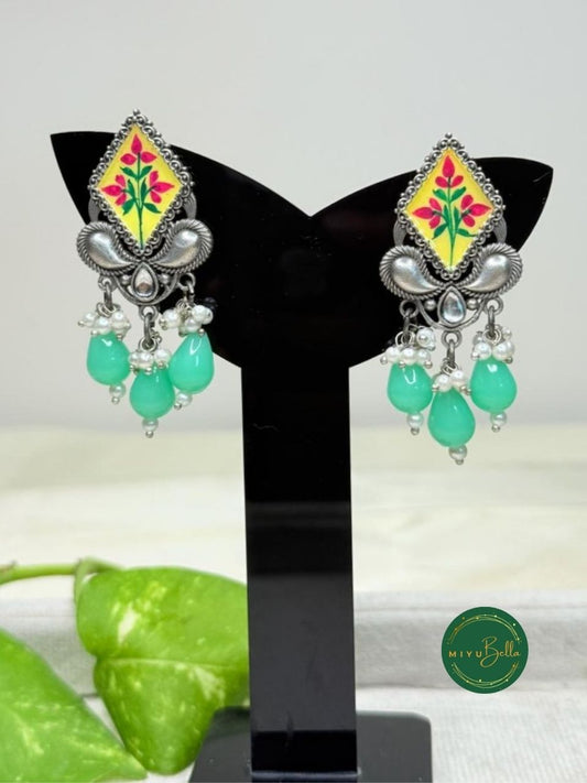 Rangrez - Floral Meenakari Earrings in Silver Finish