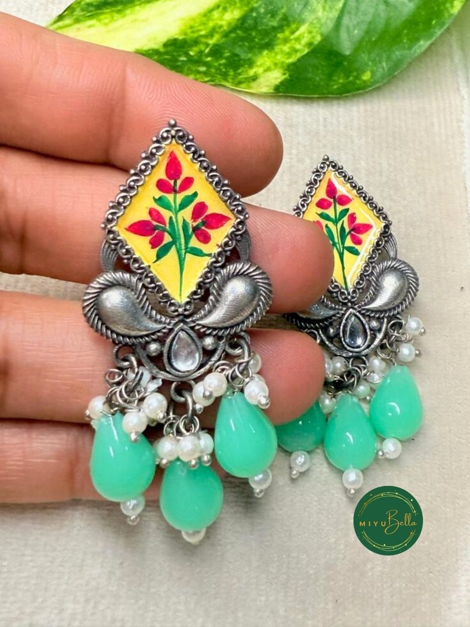 Rangrez - Floral Meenakari Earrings in Silver Finish