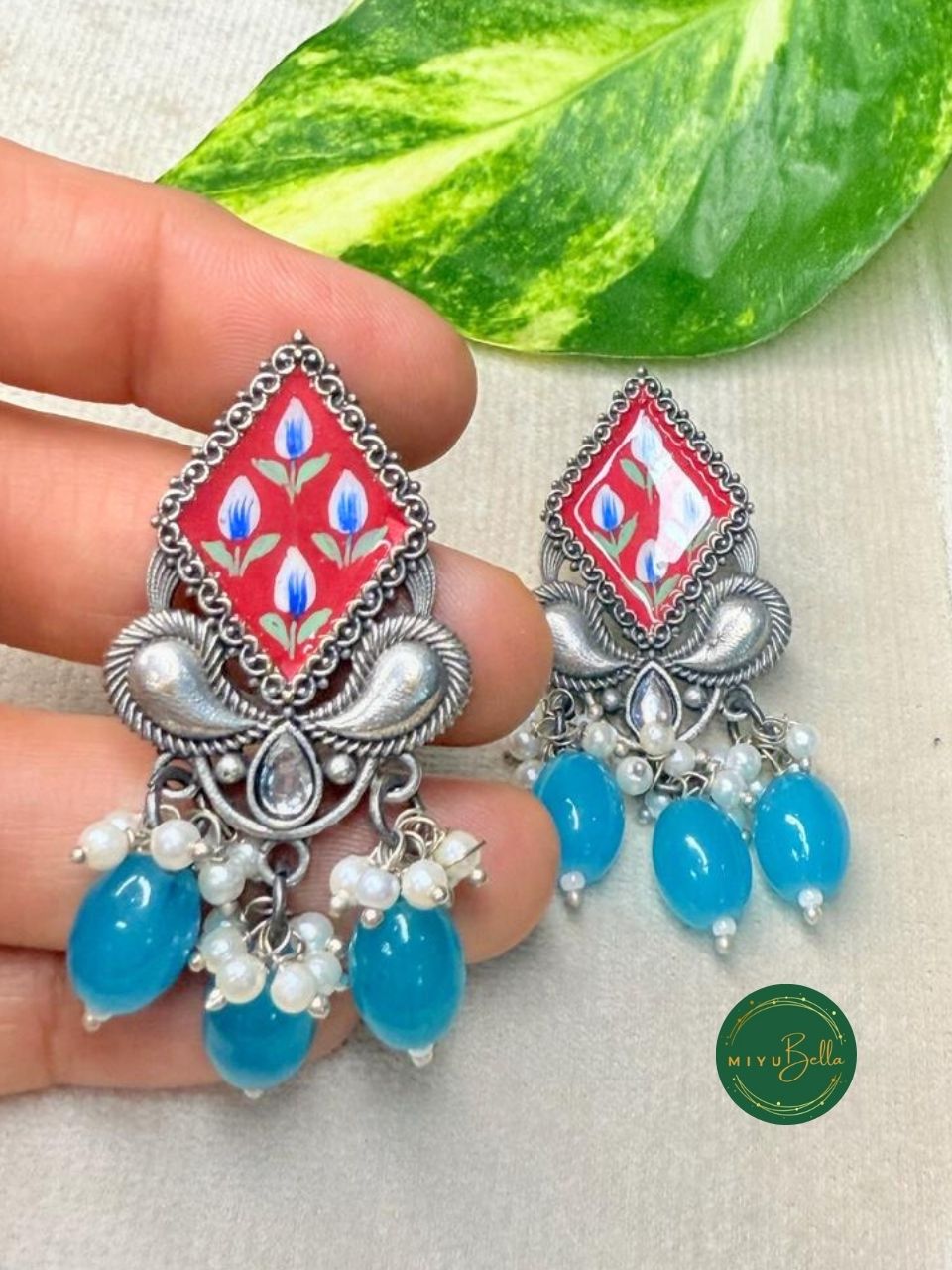 Rangrez - Floral Meenakari Earrings in Silver Finish