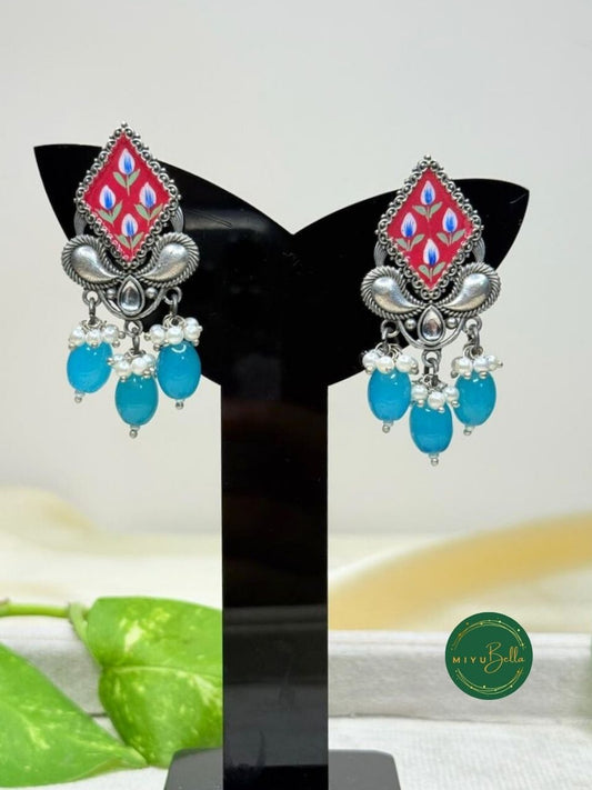 Rangrez - Floral Meenakari Earrings in Silver Finish
