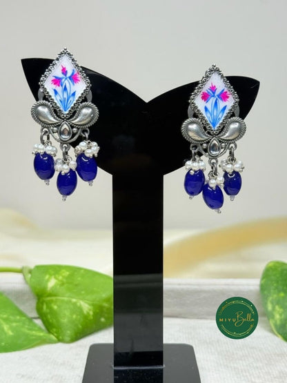 Rangrez - Floral Meenakari Earrings in Silver Finish