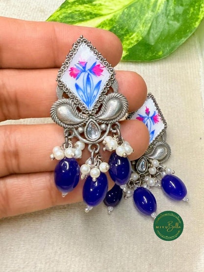 Rangrez - Floral Meenakari Earrings in Silver Finish