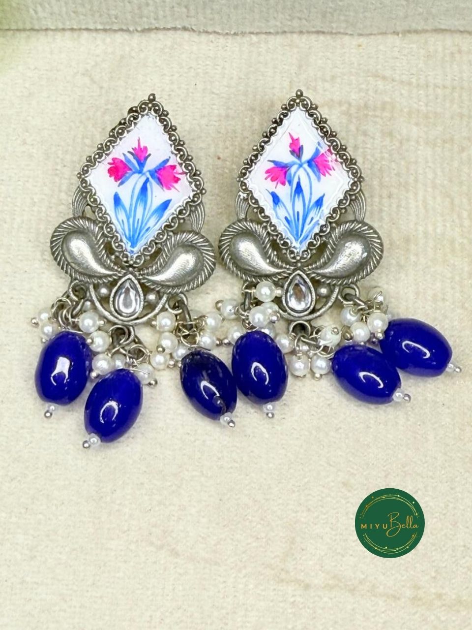 Rangrez - Floral Meenakari Earrings in Silver Finish