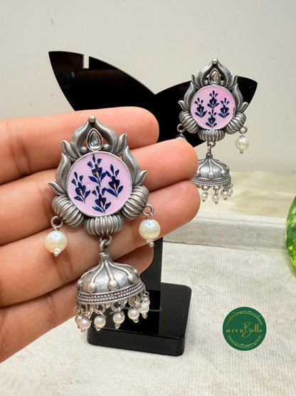 Rangrez - Hand-Painted Meenakari, Pink and Blue Jhumkas