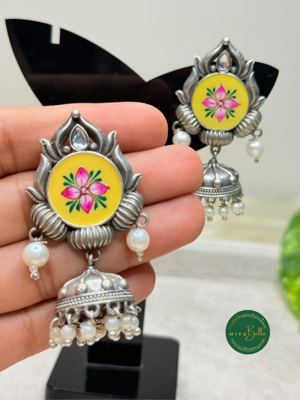 Rangrez - Hand-Painted Meenakari, Yellow and Pink Jhumkas