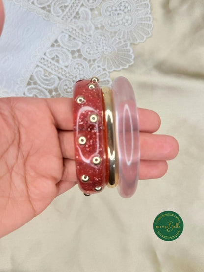 Embellished Resin Alloy Pink Stack Bangles