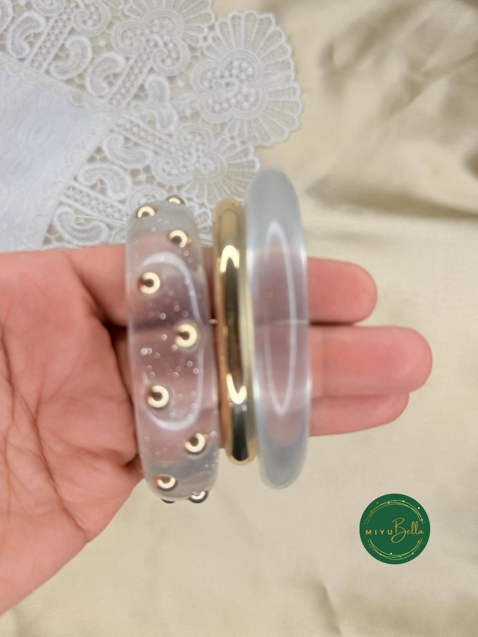 Embellished Resin Alloy White Stack Bangles