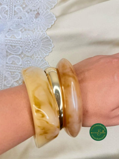 Statement Resin Alloy Stack Bangles - Beige
