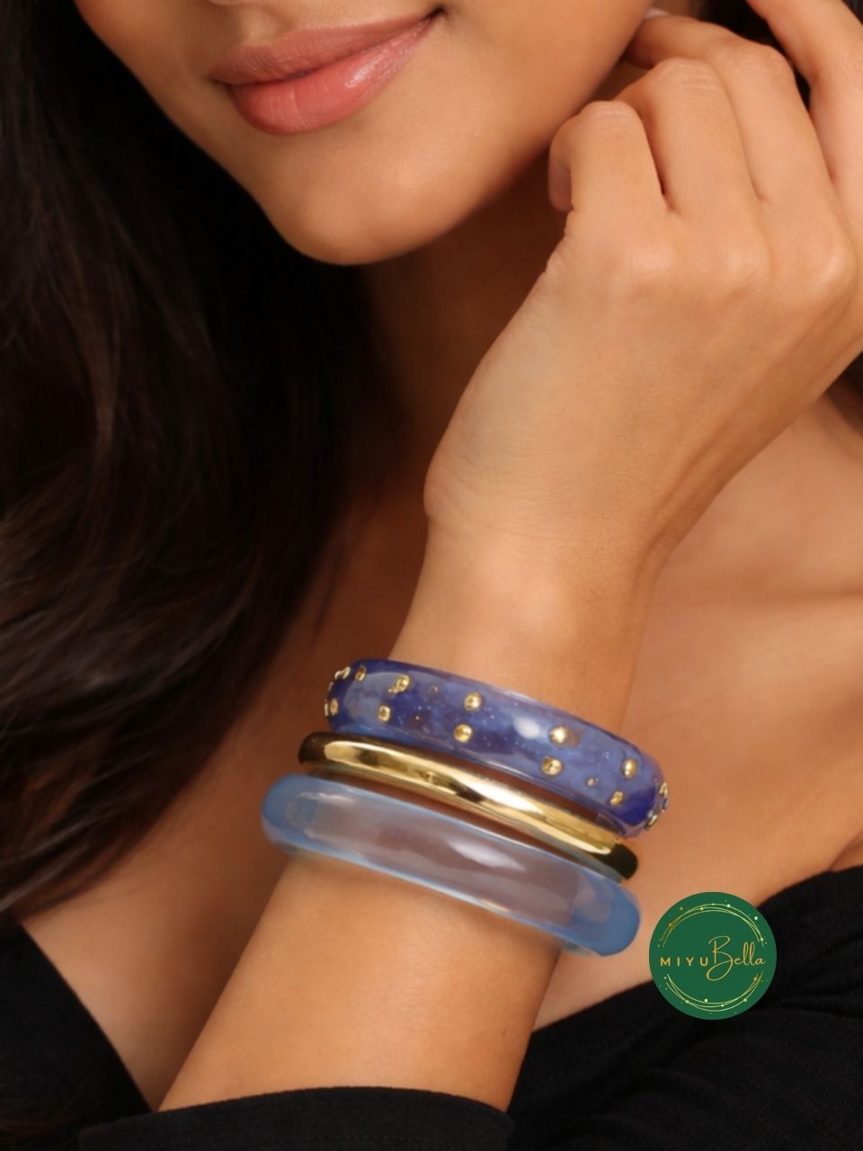 Embellished Resin Alloy Blue Stack Bangles
