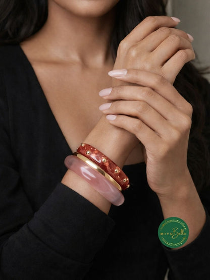 Embellished Resin Alloy Pink Stack Bangles
