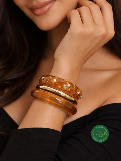 Embellished Resin Alloy Brown Stack Bangles