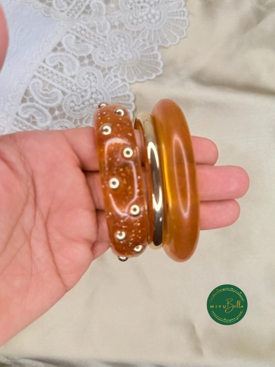 Embellished Resin Alloy Brown Stack Bangles